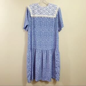 Vintage Puccini Lace Collar Floral Royal Blue/White Midi Dress